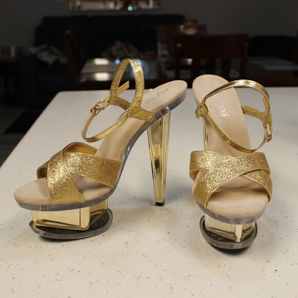 Gold Sparkle Platform Stiletto Stripper Heels Size 11 - Picture 8 of 16